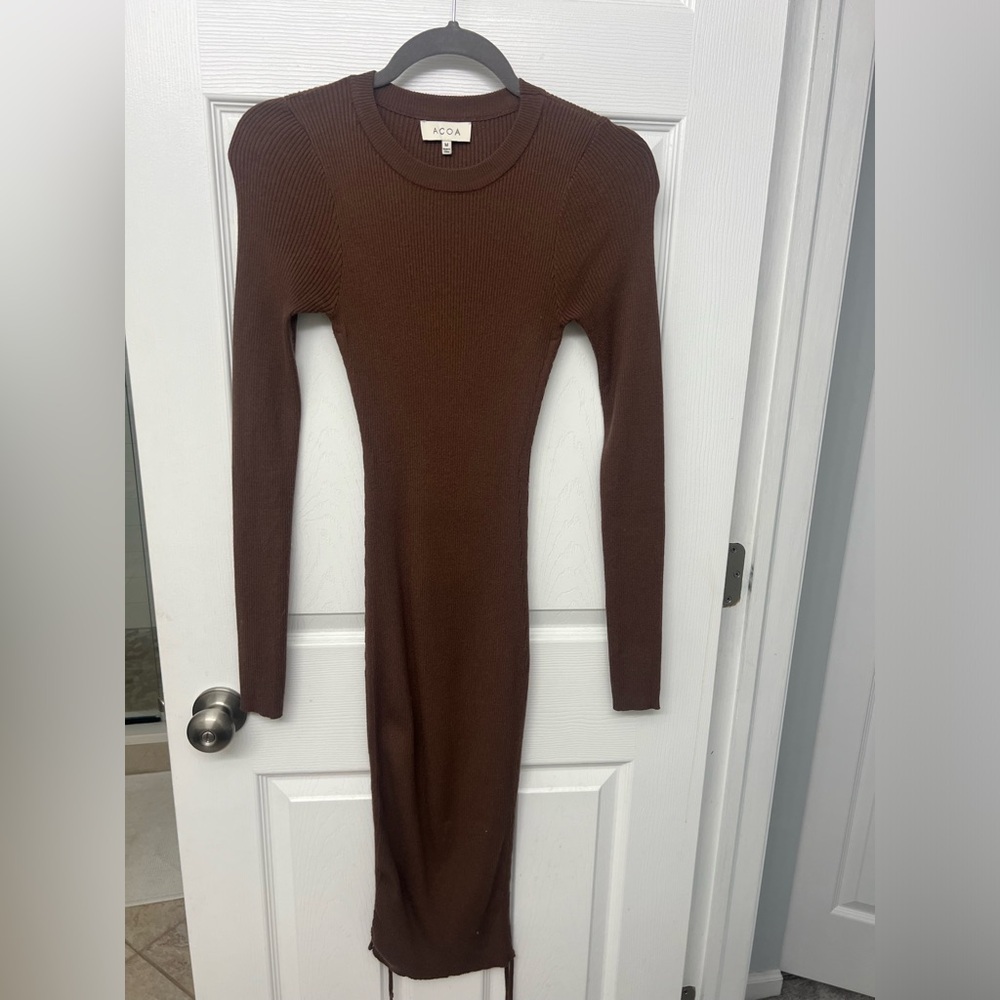 ACOA Brown Ribbed Knit Bodycon Dress